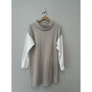NWT Mavi Beige and White Color-Block Tunic Turtleneck Sweater Dress Size Medium